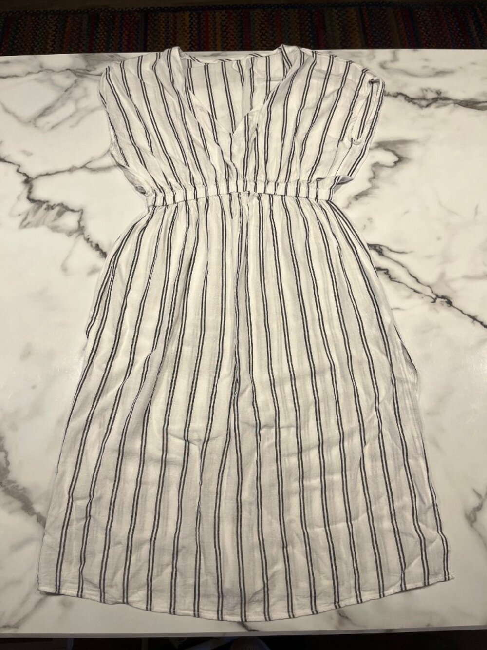 Cupshe White/Black Striped Side Split Midi Cover-Up Dress - Small